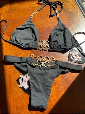 NWT beach bunny bikini Take me Away XL top; L bottoms in black